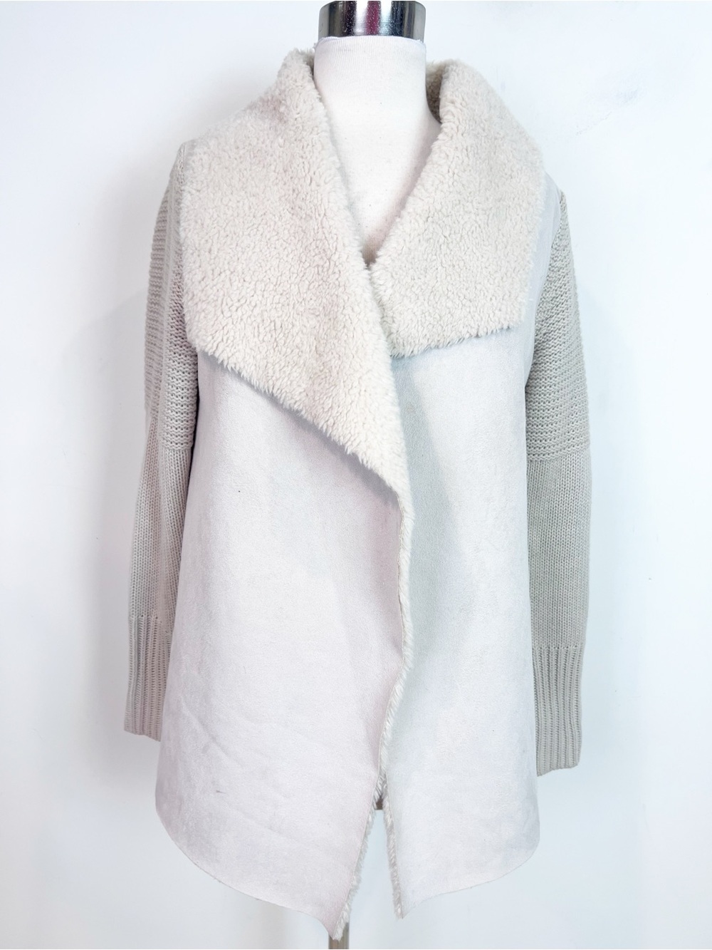 SOFT SURROUNDINGS OFF-WHITE FAUX SUEDE KNIT SLEEVE CARDIGAN JACKET SZ MEDIUM